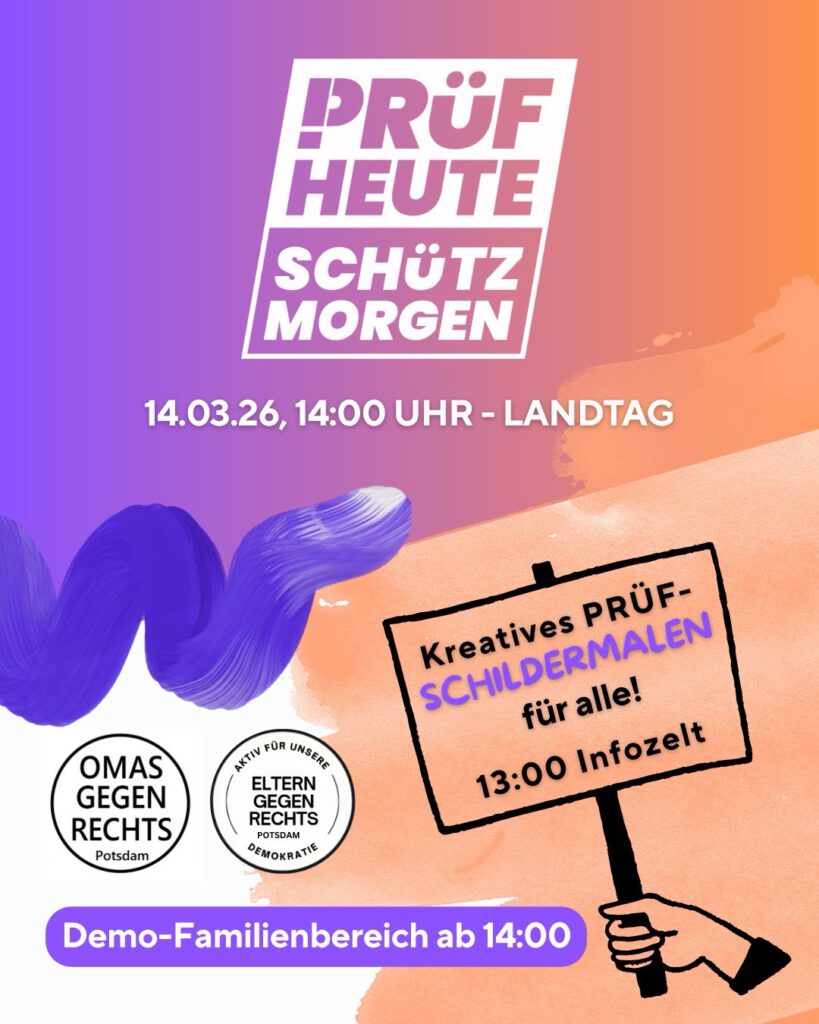 Die OgR Potsdam und die Eltern gegen rechts bieten auf der PRÜF!-Demo kreatives Schildermalen an
